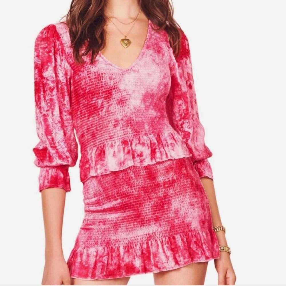LoveShackFancy Evan Shirred Ruffle Mini Dress NWT